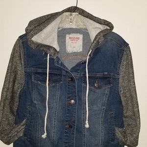 Denim jacket with a sweat shirt hoodie